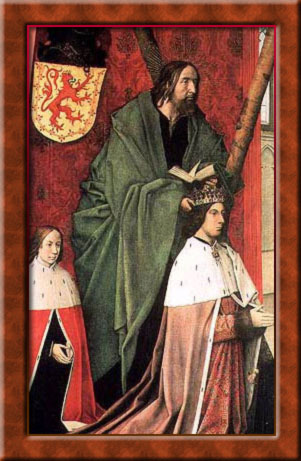James III, with St Andrew (Scotland's patron saint) behind him, as portrayed on an altarpiece commissioned by the king in around 1480